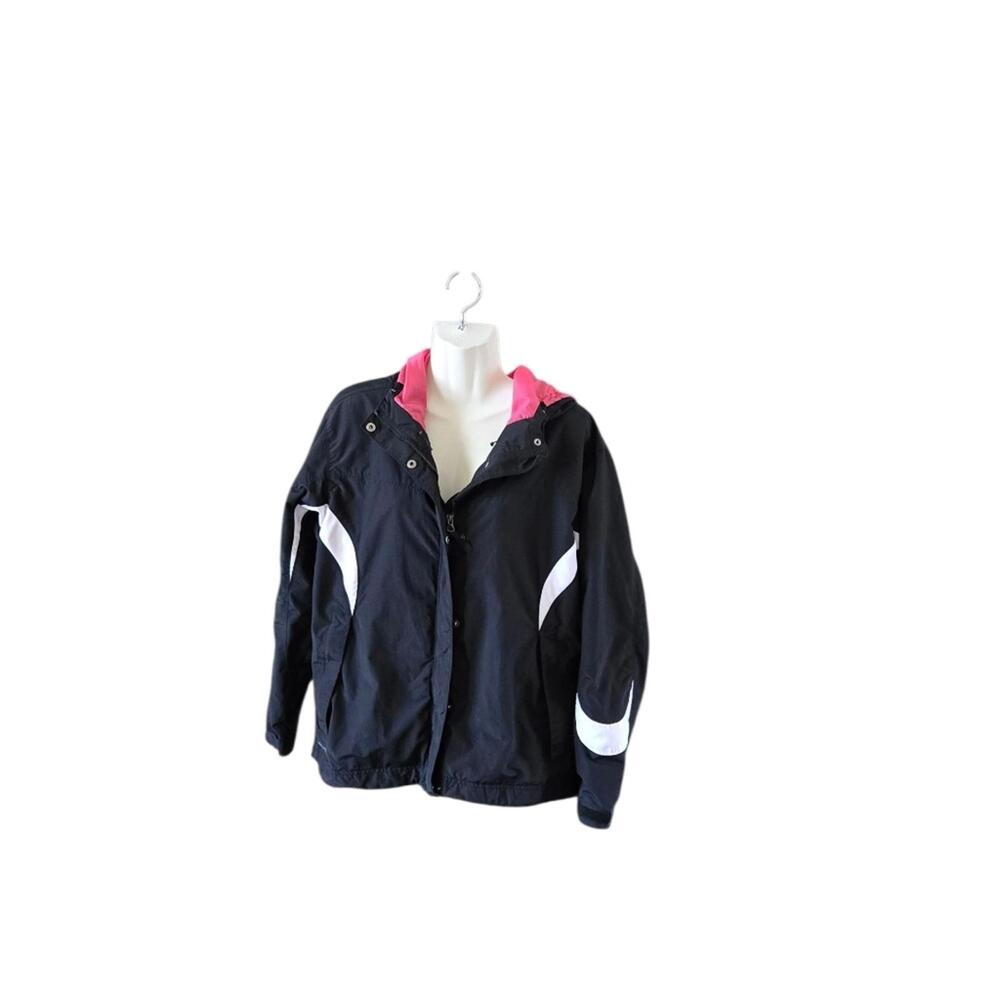 Columbia Women's Black and Pink‎ Hooded Windbreaker Jacket